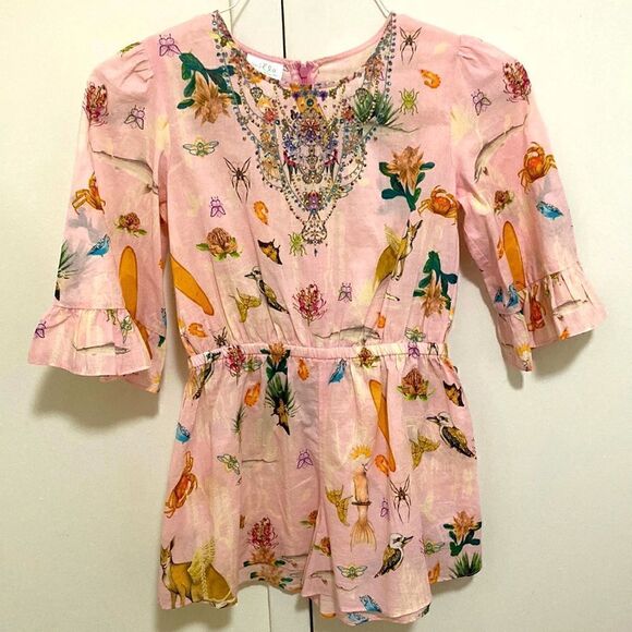 Milla by Camilla NWOT Girls Pink Nature Print Cotton Playsuit. Size 10 - Picture 1 of 10